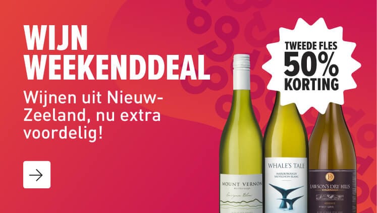 weekenddeal: wijnen uit nieuw zeeland  tweede fles 50% korting